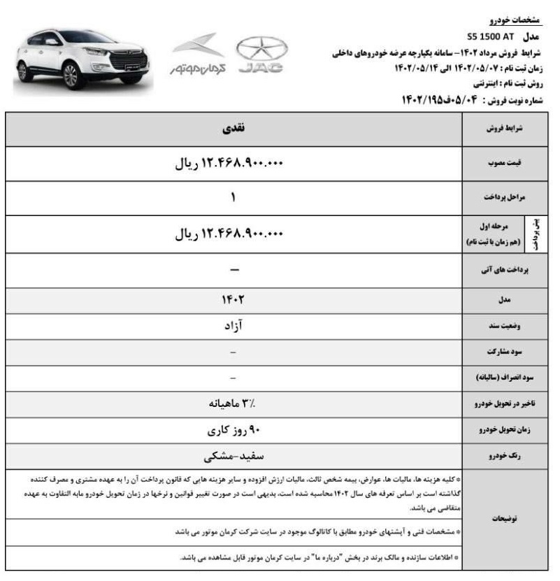 فروش فوری کرمان موتور مرداد 1402